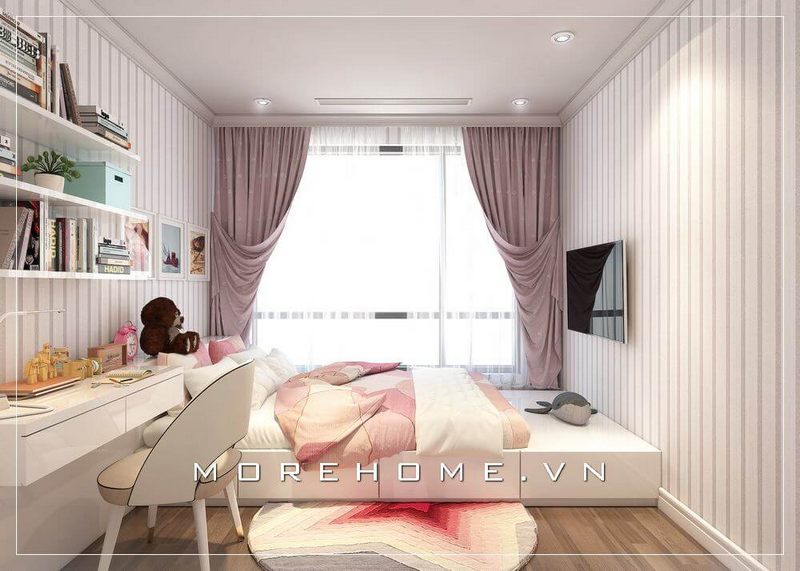 Lựa chọn giường ngủ gỗ công nghiệp màu trắng hiện đại cho phòng ngủ bé gái